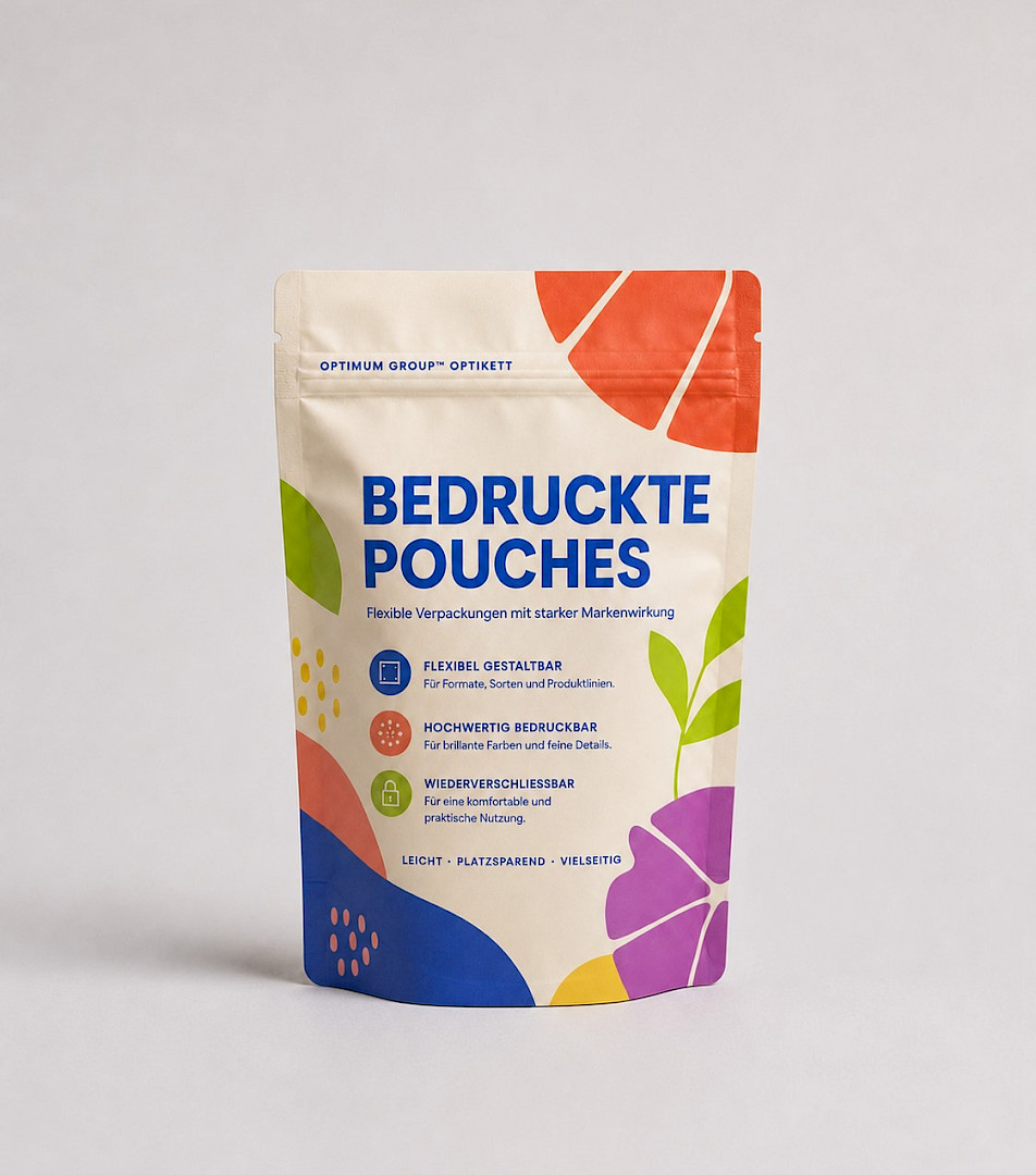 Pouches, Optimum Group™ Optikett, Etiketten, flexible Verpackungslösungen, Etikettendruckerei